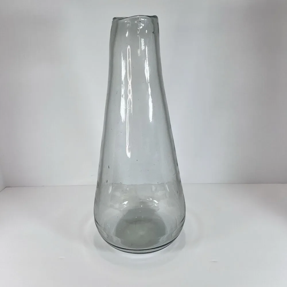 West Elm Modern Clear Smoke Gray Recycled Glass Vase Hand Blown 12‎ 3/4”
